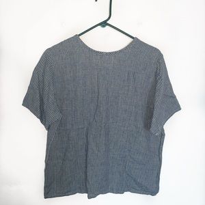 Flax Blue Plaid Short Sleeve Blouse